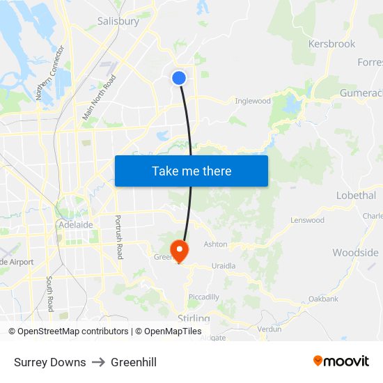 Surrey Downs to Greenhill map