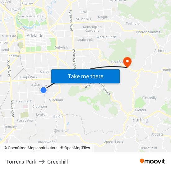 Torrens Park to Greenhill map