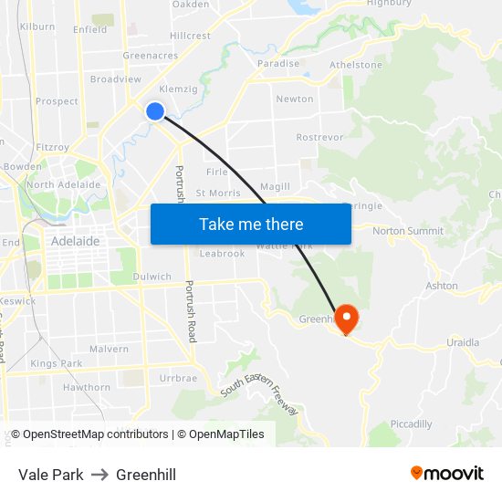 Vale Park to Greenhill map