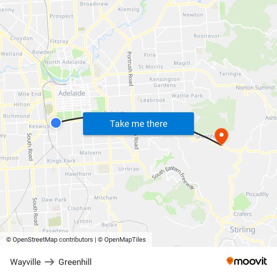 Wayville to Greenhill map