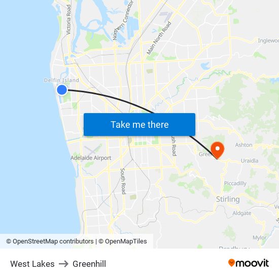 West Lakes to Greenhill map