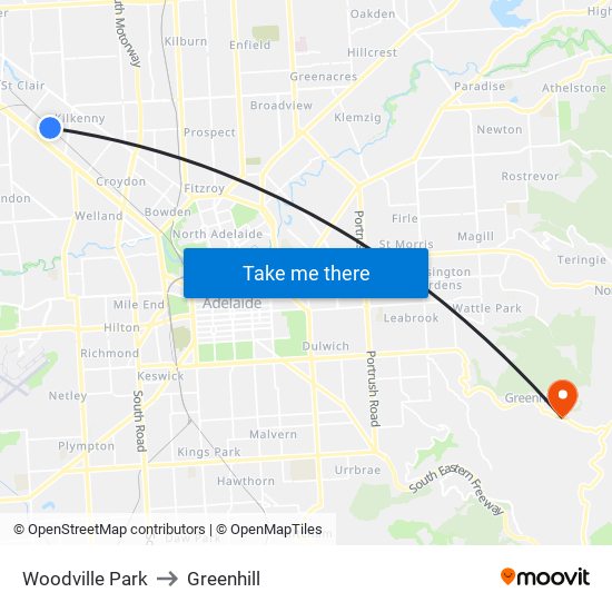 Woodville Park to Greenhill map