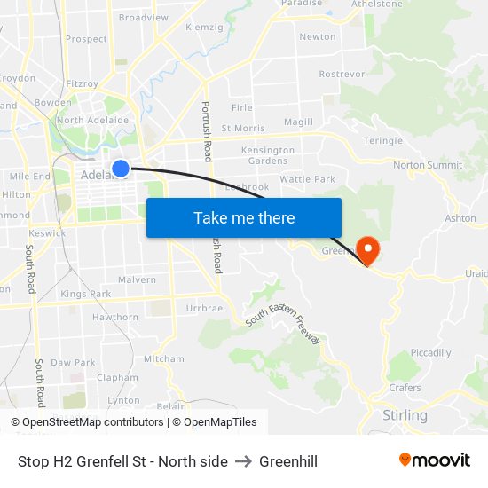 Stop H2 Grenfell St - North side to Greenhill map