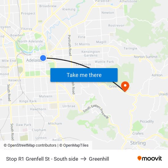 Stop R1 Grenfell St - South side to Greenhill map