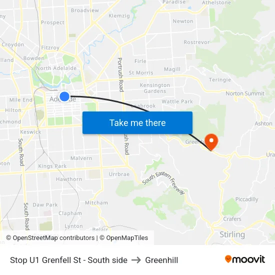 Stop U1 Grenfell St - South side to Greenhill map