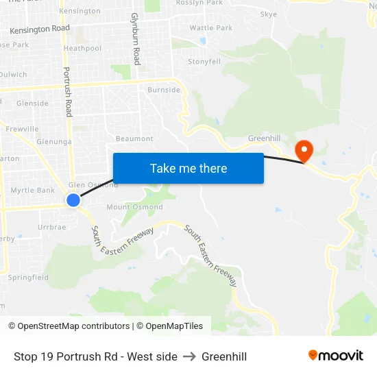 Stop 19 Portrush Rd - West side to Greenhill map