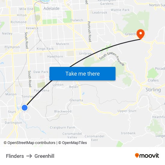 Flinders to Greenhill map