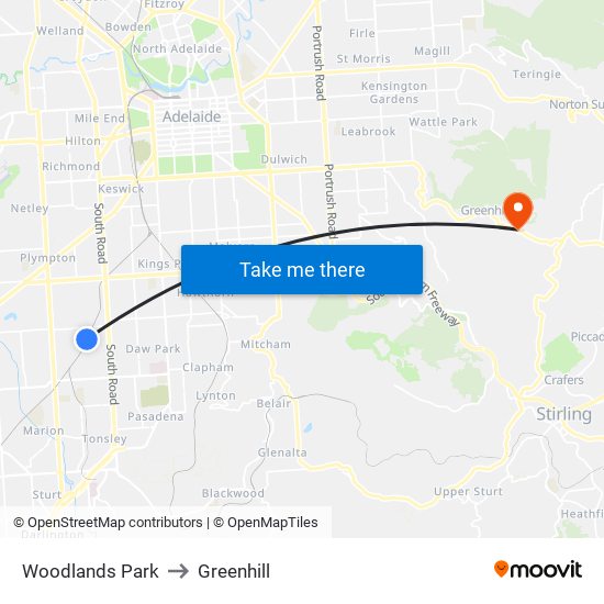 Woodlands Park to Greenhill map