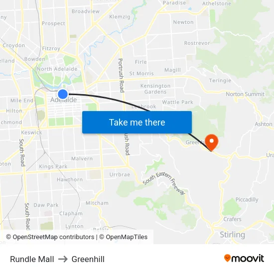 Rundle Mall to Greenhill map