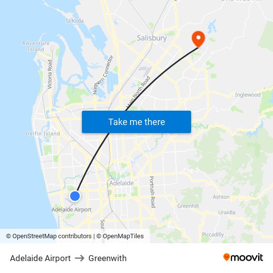 Adelaide Airport to Greenwith map