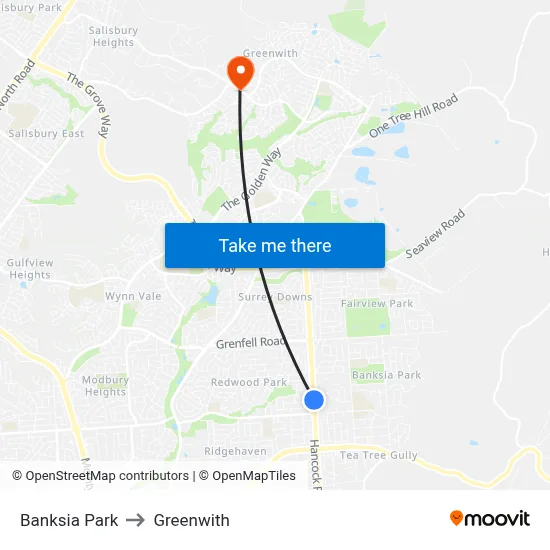 Banksia Park to Greenwith map