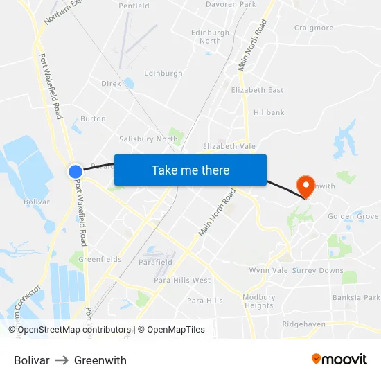 Bolivar to Greenwith map