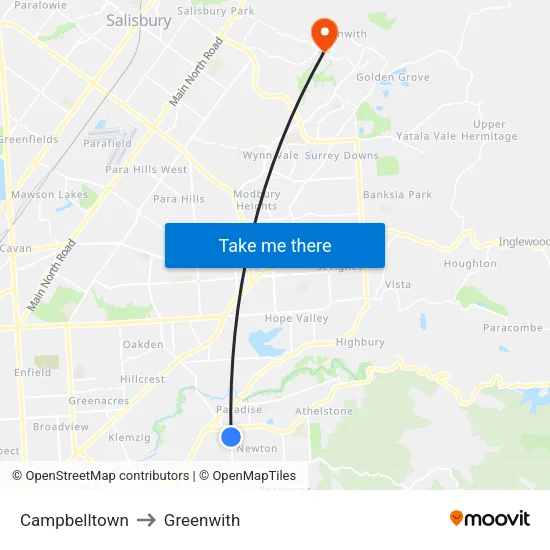 Campbelltown to Greenwith map