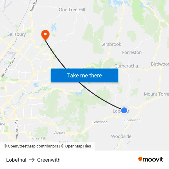 Lobethal to Greenwith map