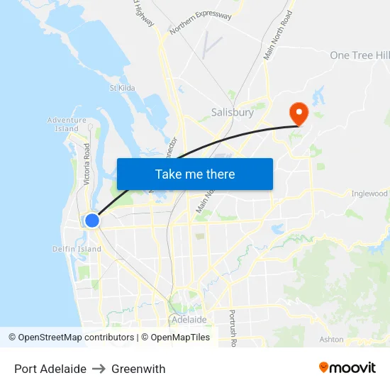 Port Adelaide to Greenwith map