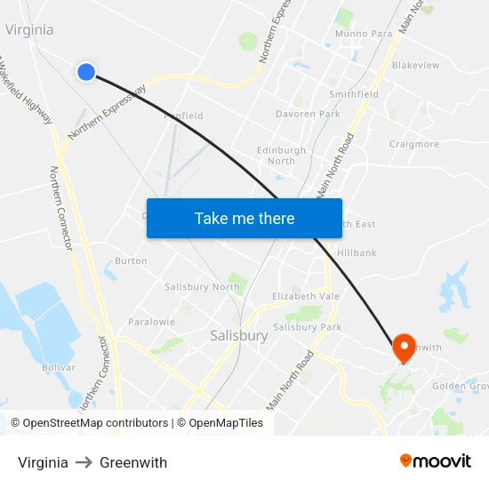 Virginia to Greenwith map