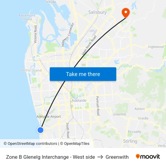 Zone B Glenelg Interchange - West side to Greenwith map