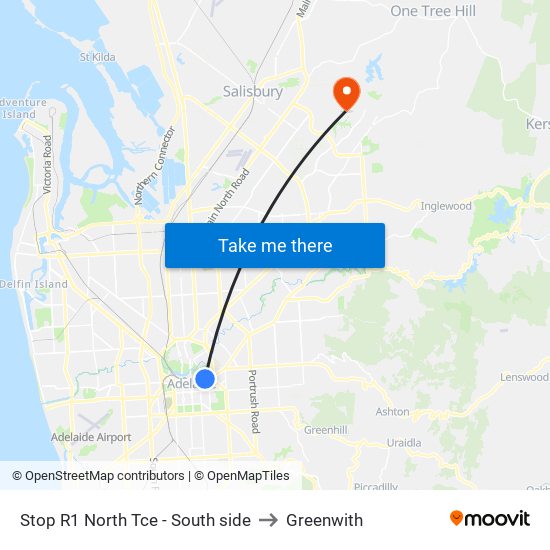 Stop R1 North Tce - South side to Greenwith map