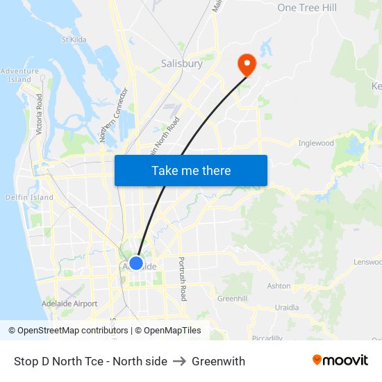 Stop D North Tce - North side to Greenwith map