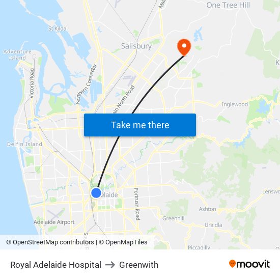 Royal Adelaide Hospital to Greenwith map