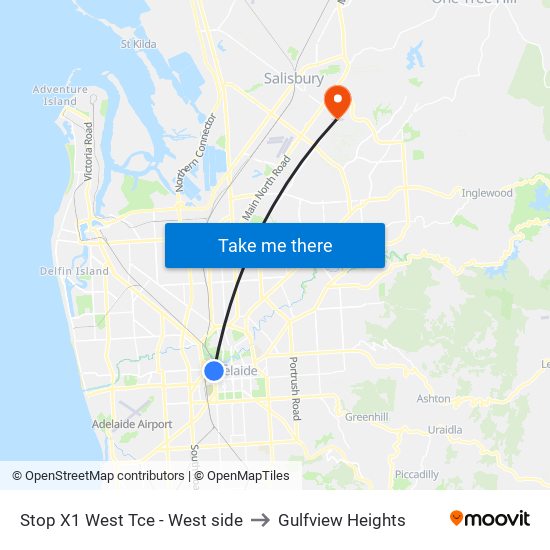 Stop X1 West Tce - West side to Gulfview Heights map