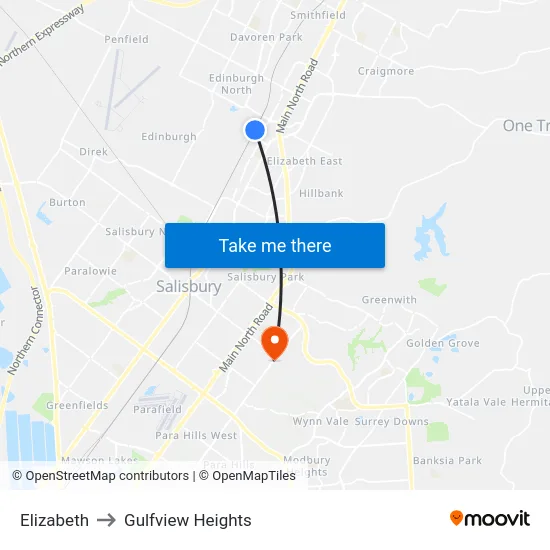 Elizabeth to Gulfview Heights map