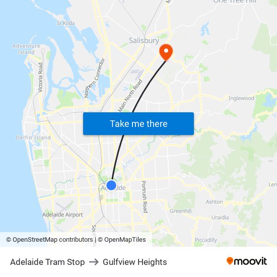 Adelaide Tram Stop to Gulfview Heights map