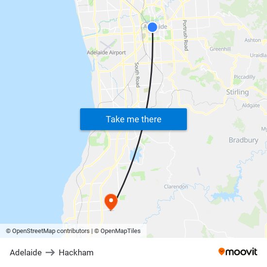 Adelaide to Hackham map