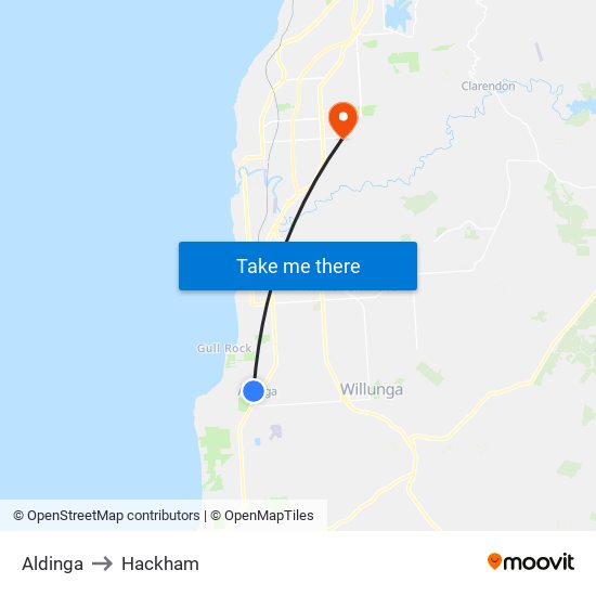 Aldinga to Hackham map