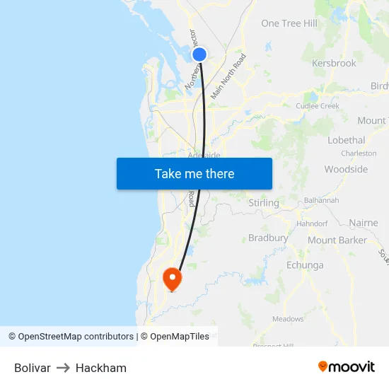 Bolivar to Hackham map