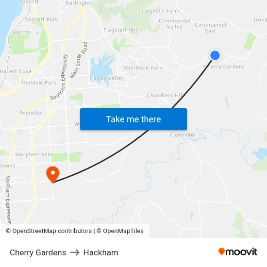 Cherry Gardens to Hackham map