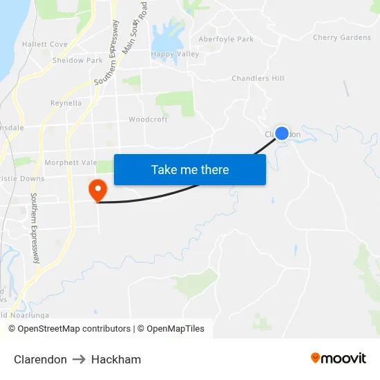 Clarendon to Hackham map