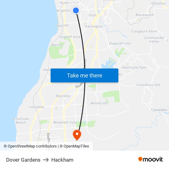 Dover Gardens to Hackham map