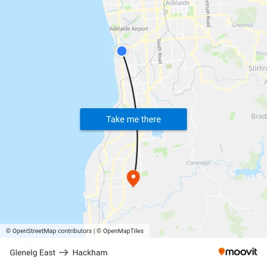 Glenelg East to Hackham map