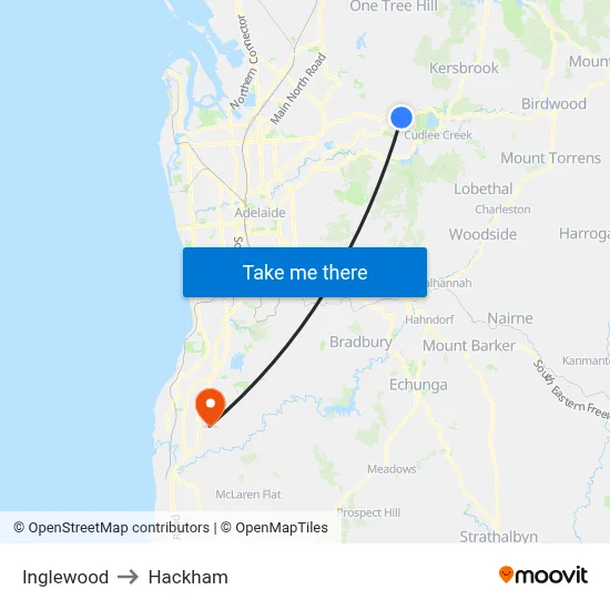 Inglewood to Hackham map
