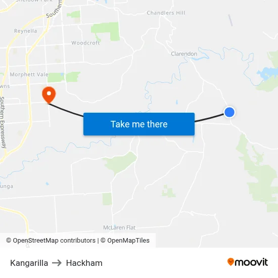 Kangarilla to Hackham map