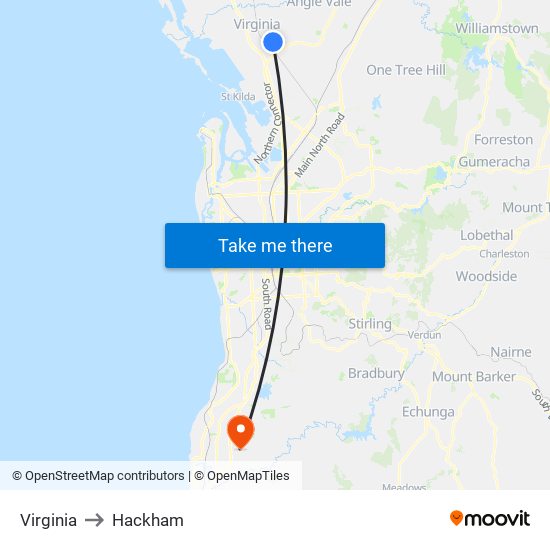 Virginia to Hackham map