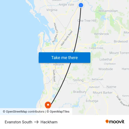 Evanston South to Hackham map