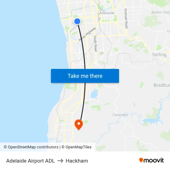 Adelaide Airport ADL to Hackham map