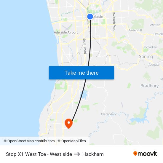 Stop X1 West Tce - West side to Hackham map