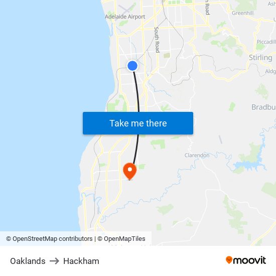 Oaklands to Hackham map