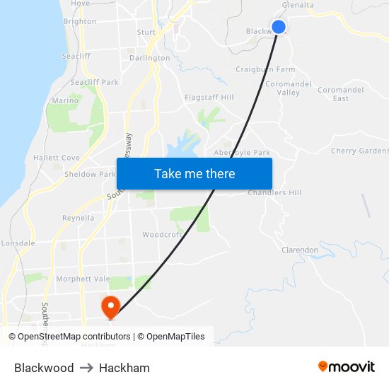 Blackwood to Hackham map