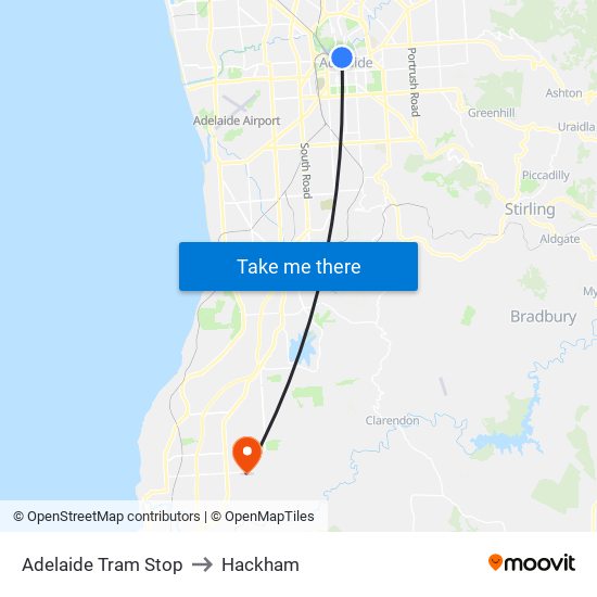 Adelaide Tram Stop to Hackham map