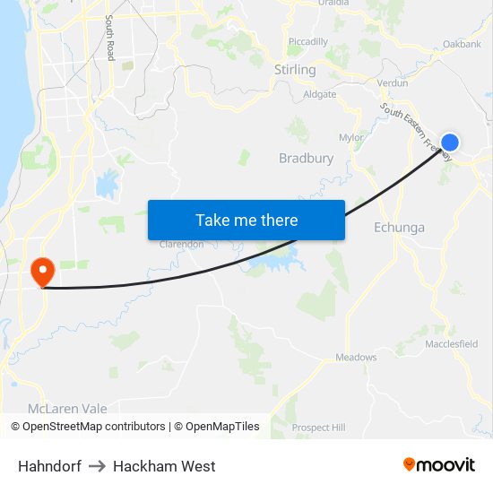 Hahndorf to Hackham West map