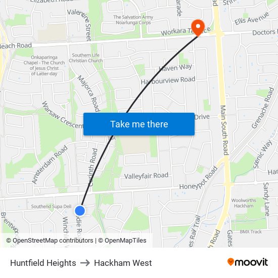 Huntfield Heights to Hackham West map