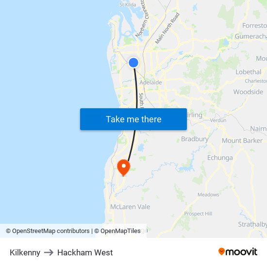 Kilkenny to Hackham West map