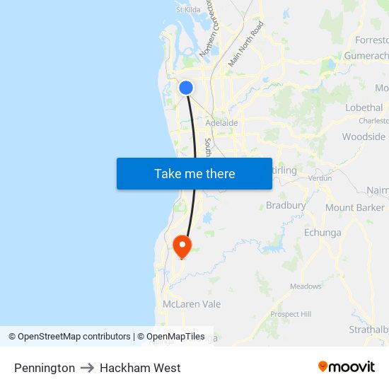 Pennington to Hackham West map