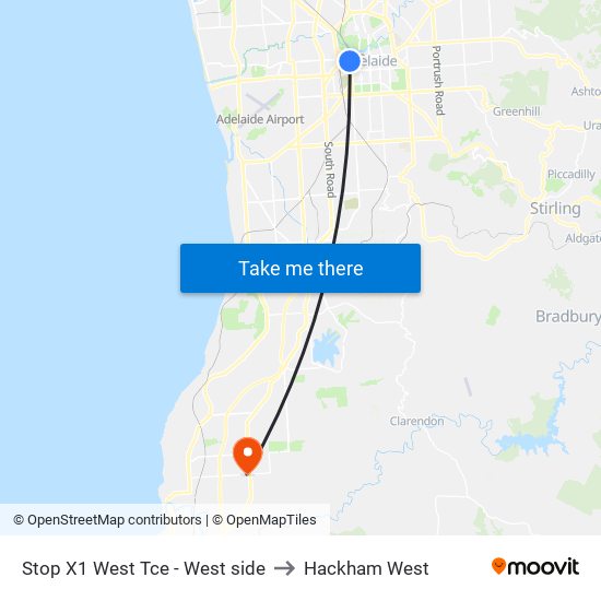 Stop X1 West Tce - West side to Hackham West map