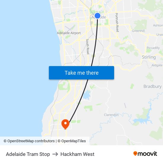 Adelaide Tram Stop to Hackham West map