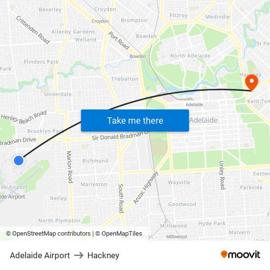 Adelaide Airport to Hackney map